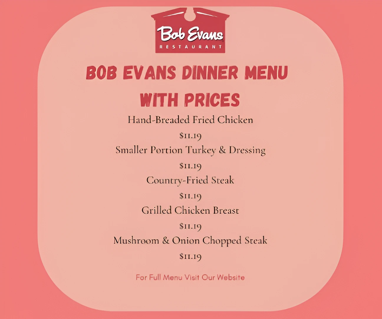 Bob Evans Dinner Menu
